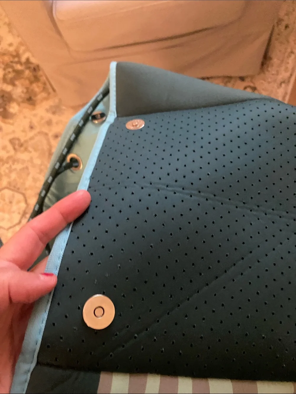 Teal Blue Graphic Tote Bag with Sea Life Print - Picture 5 of 6